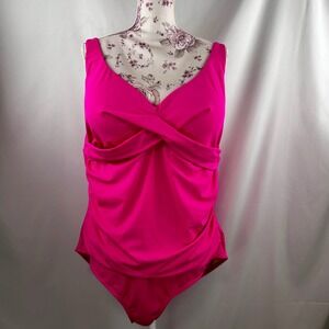 Swimsuits for All Tank One Piece Swimsuit Ruched Twist Front‎ Pink Plus Size 24